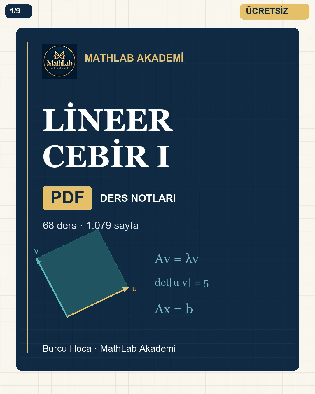 Lineer Cebir I kitabından örnek sayfa 1