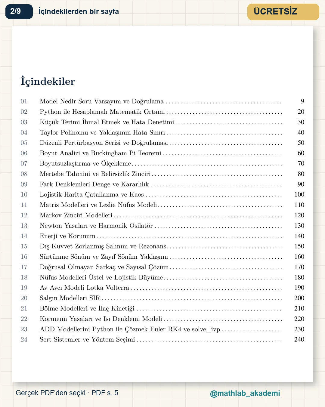 Matematiksel Modelleme ve Hesaplamalı Matematik kitabından örnek sayfa 2